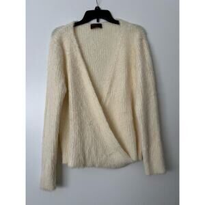Kerisma Cream Fuzzy Long Sleeve Wrap Sweater Top Size M